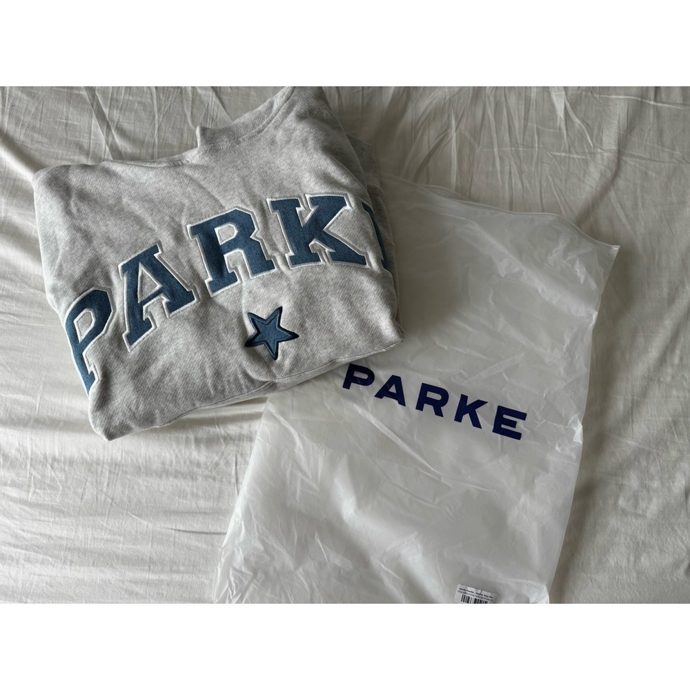 NEW Parke Heritage Vintage Star Varsity Hoodie L/XL Heather Grey Oversized